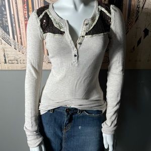 Free People Long Sleeve Sequin Top